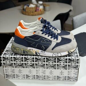 Premiata Men's Navy, Gray & Orange Low-Top Sneakers